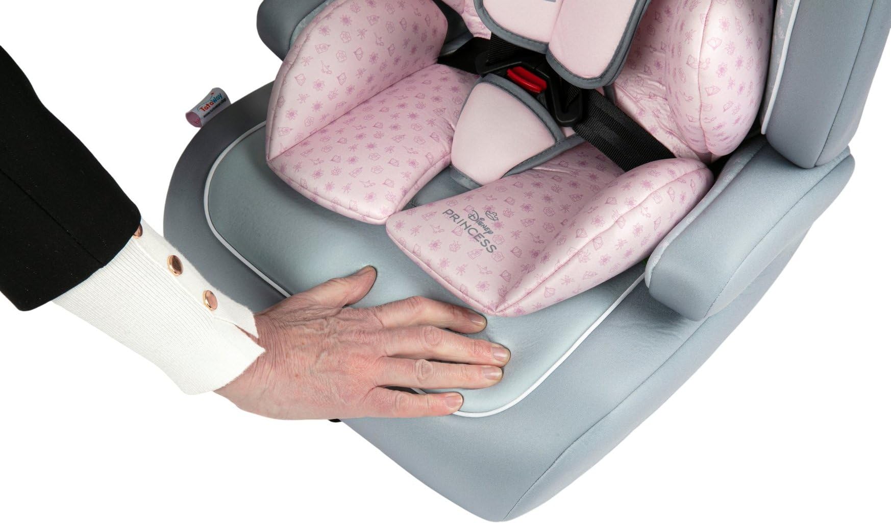 Disney Princesses I-Size R129 Autositz. Kindersitz mit einer Höhe von 76 bis 150 cm. Einstellbare Kopfstütze und Polsterung.