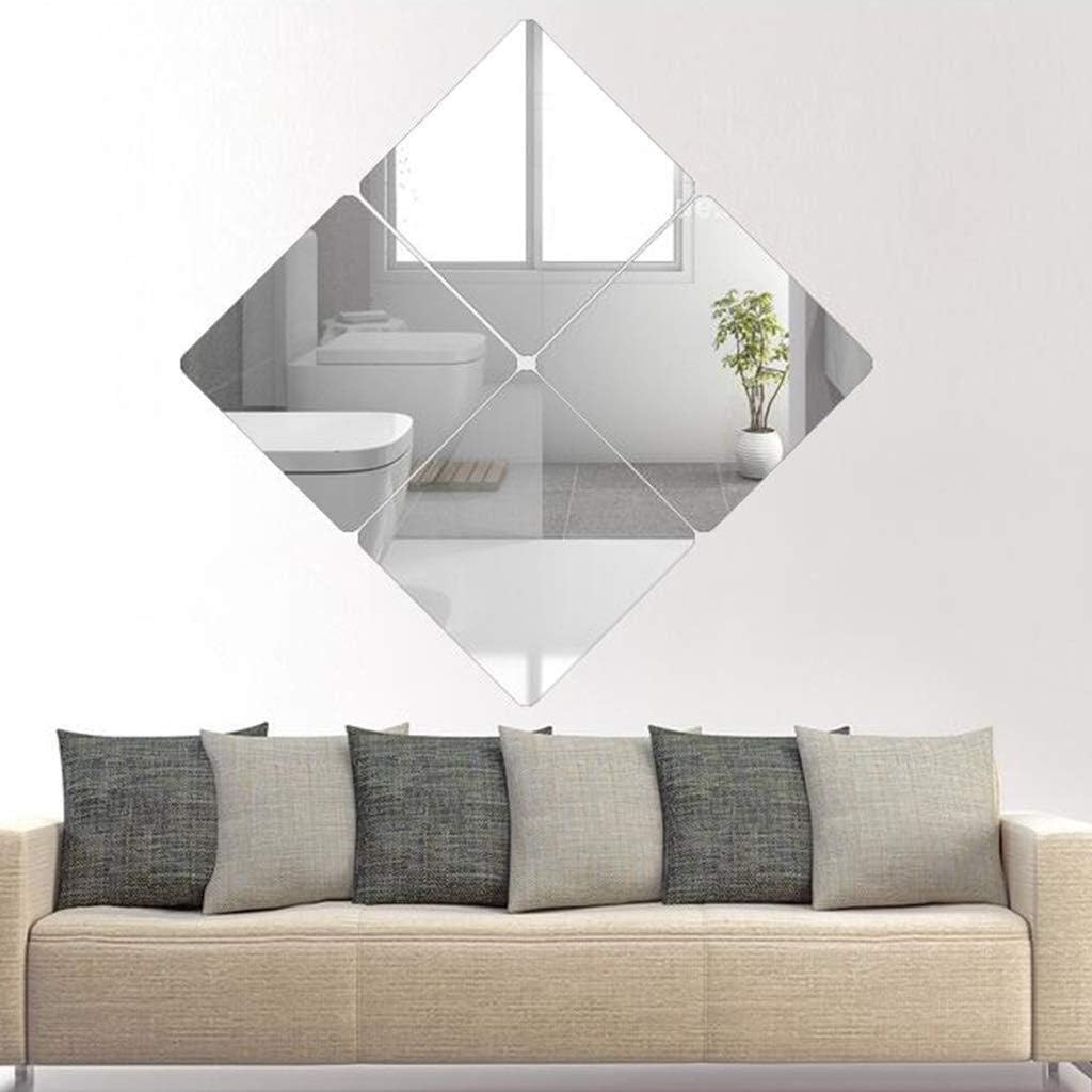 Decorative Beveled Full Length Mirror Square Self Adhesive Mirror Plate Set of 4 15.7 Inch AN1016 915