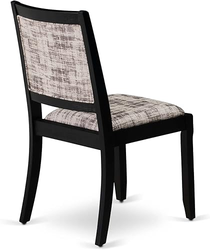 Miniatura 7 de X2P6T30 Silla de comedor con tela de poliéster patrón blanco y gris y respaldo tapizado, alambre cepillado acabado negro,