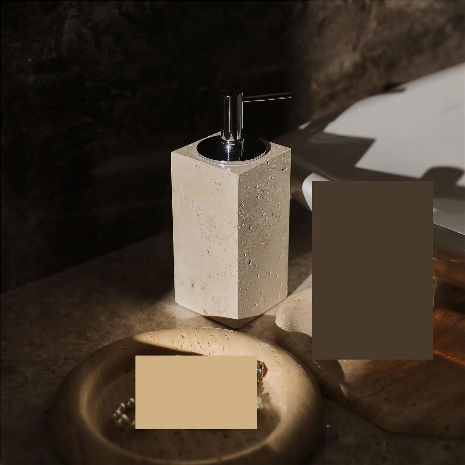 Flaschen Natürlicher Luxus-Seifenspender, speziell for Badezimmer, Travertin-Emulsionsstein Ästhetische Küchendekoration