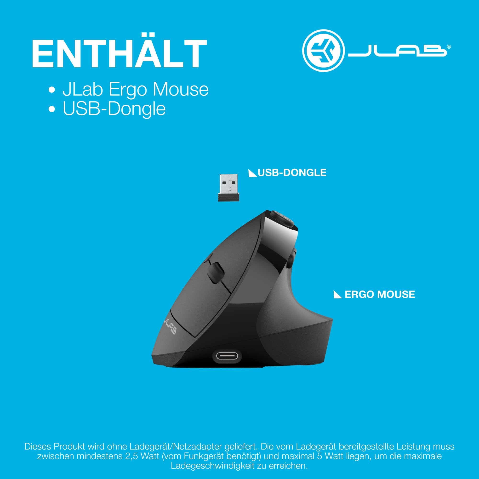 JLab JBuds Ergonomische Wireless Mouse, Verbindung über Bluetooth oder USB für mehrere Geräte, vertikale Maus kabellos, Silent Mouse, wiederaufladbare Funkmaus für Laptop, PC, Tablet, Windows/Mac