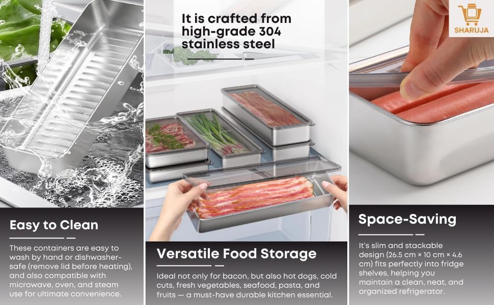 Image of Fridge Storage Box Stainless Steel Food Storage Containers | Food Grade, Leakproof Kitchen Organizer | Freshness Locking, Microwavable & Freezer Safe (1000 Ml Pack of 2)