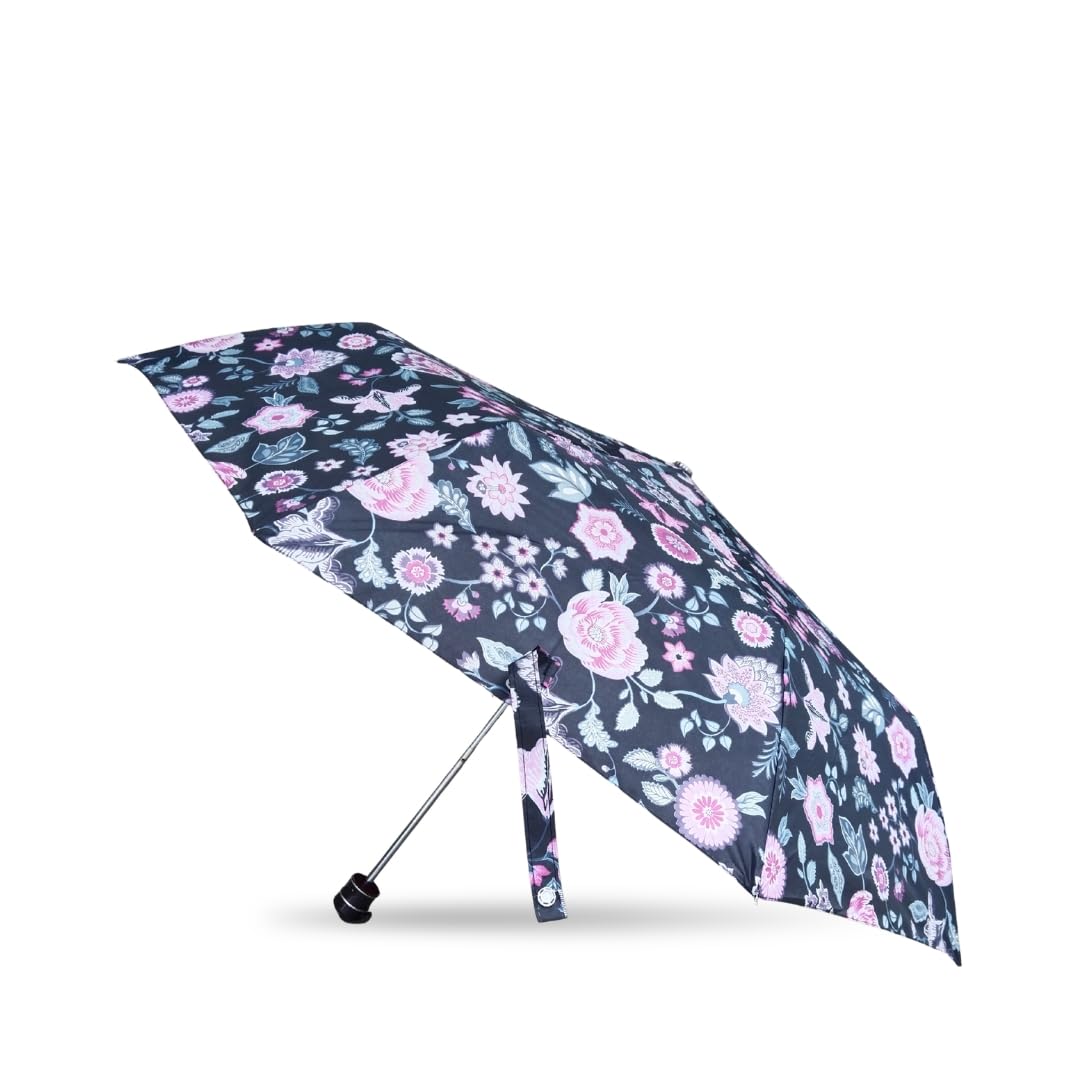 Floral Print Foldable Umbrella, Navy Blue with Pink Flowers-image-23