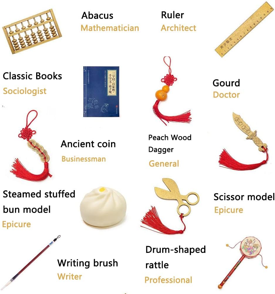 Chinese One Year ZhuaZhou Catch Set Korean Doljanchi Traditional Gifts for Chinese Crafts Birthday Set