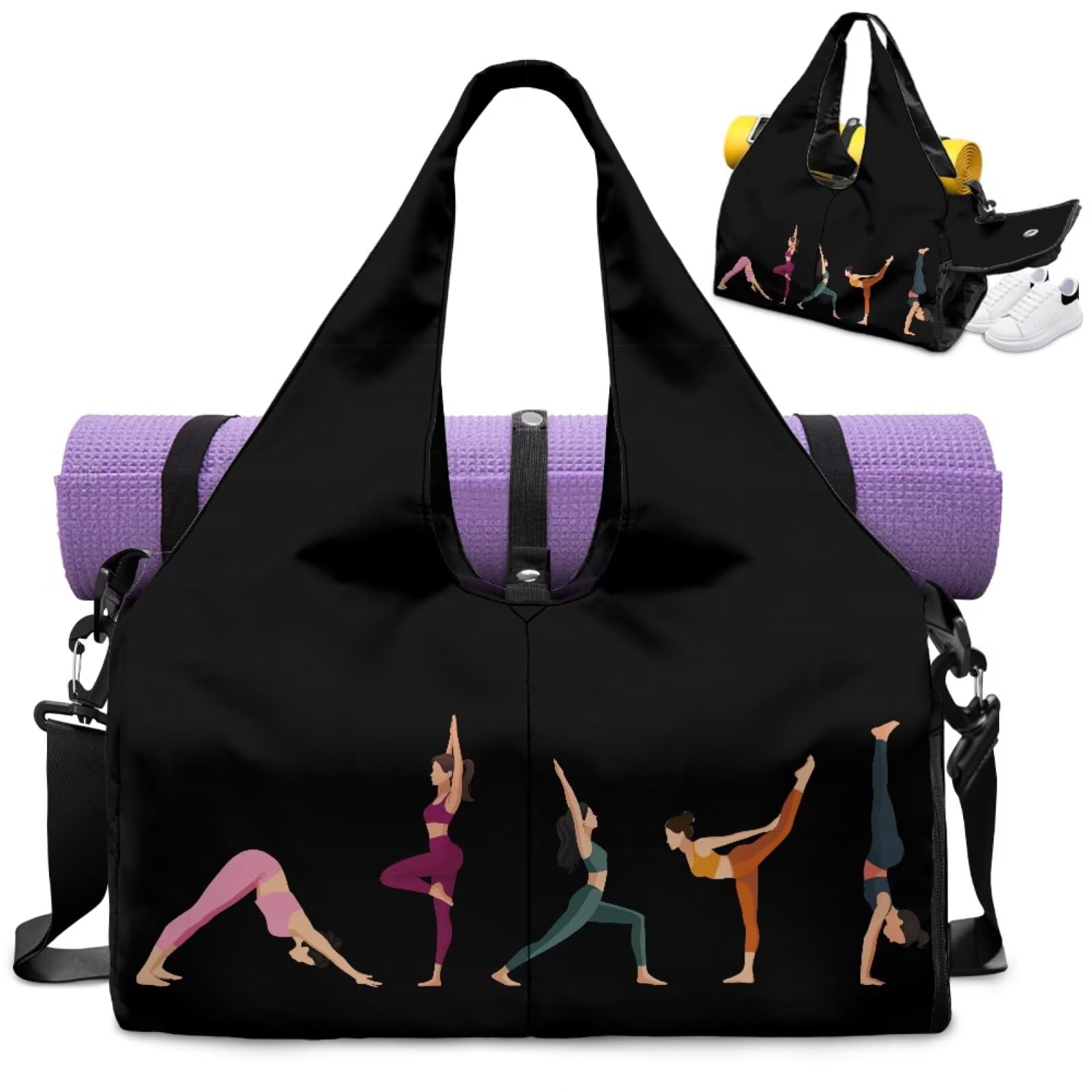 Dngkaoje Black Yoga Bag for Women with Yoga Mat Carrier Gym Bags for Women with Shoe Compartment Mushroom Sport Yoga Gym Bag Yoga Accessories Quilted Sports Bags — image 1