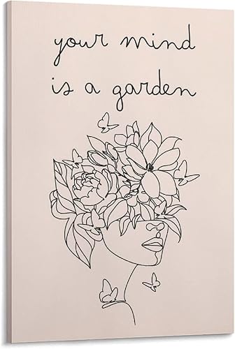 Póster con texto en inglés Be Kind to Your Mind Self Love, tratamiento de salud mental, decoración de oficina, arte de línea femenina, póster