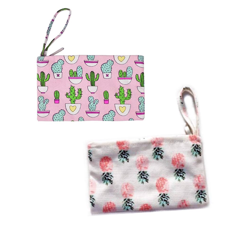 N\A2 Pcs Cute Small Canvas Handbag Coin Zip Purse Mini Wallet Pack for Coin,Credit Card, ID Card, Keys, Headset, Lipstick