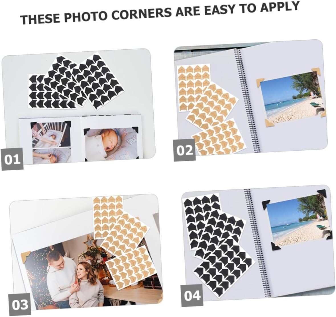 Amosfun 10Sheet Self Adhesive Photo Corners for Scrapbooking Per Flexible Mounting Corners for DIY Photo Albums and Journals Scrapbook Accessories
