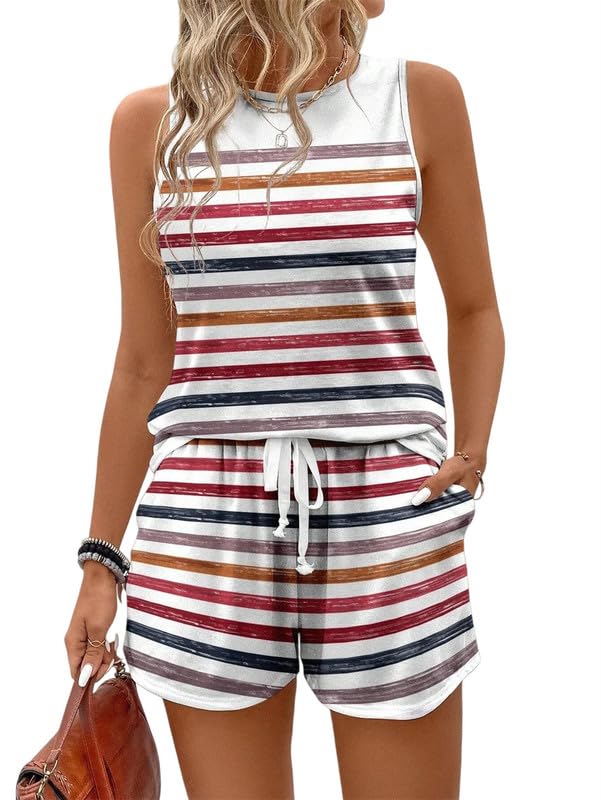 Ensemble 2 pièces d'été femme short décontracté et top rayé fluide