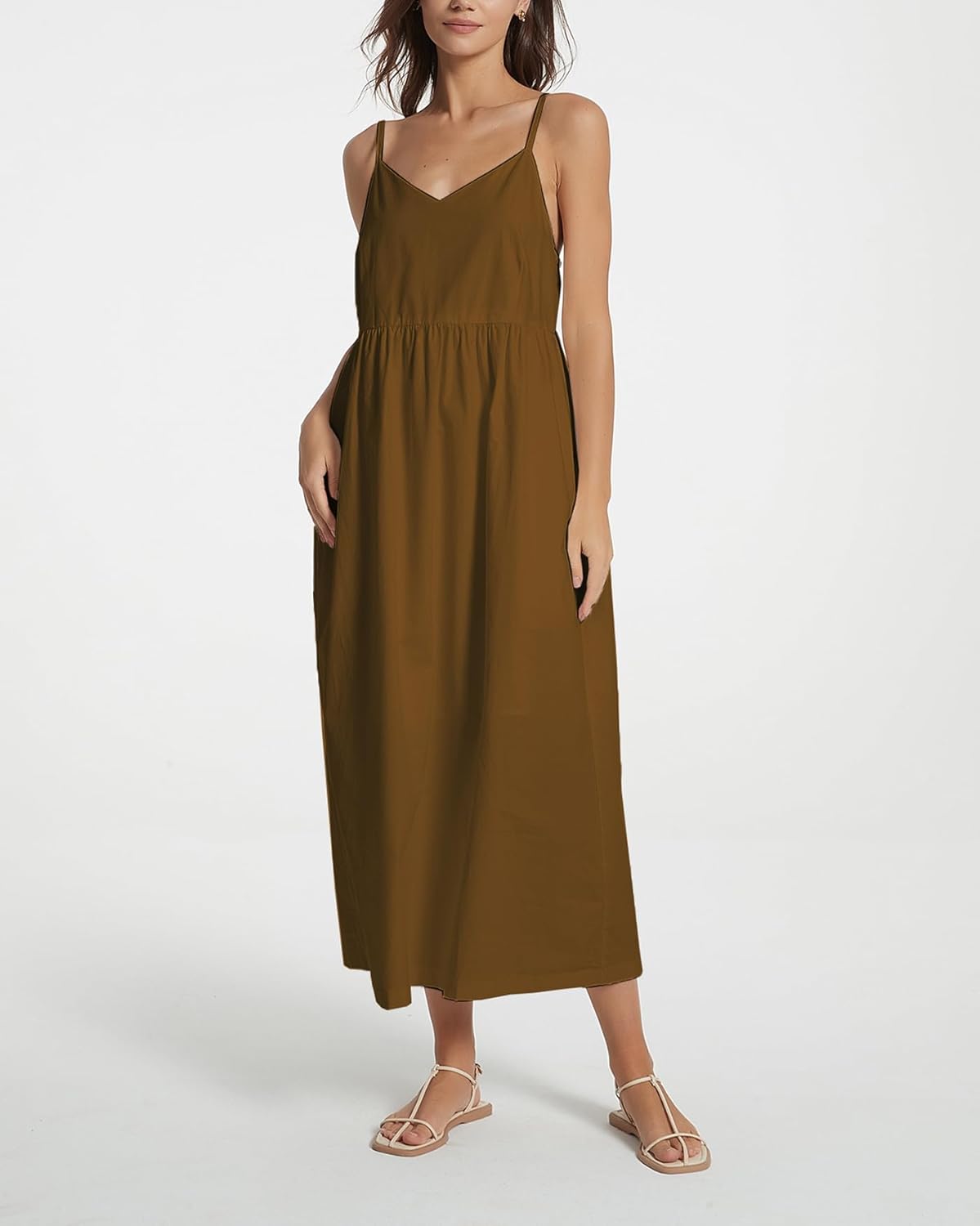 Spaghetti Strap Maxi Dress for Women Sleeveless V Neck Summer Flowy Cami Dress Beach Long Dresses with Pockets - Image 5