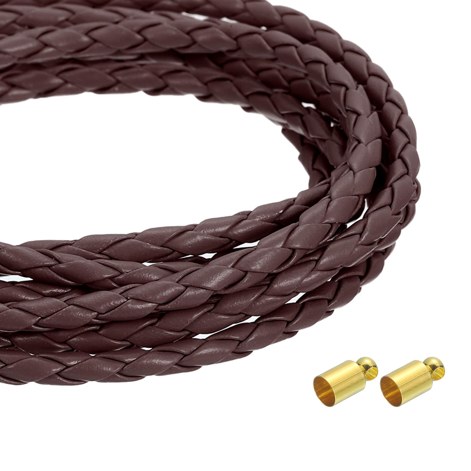 QUARKZMAN 4mm 2,19 Iarde Corda Di Cuoio Intrecciata Cintura Di Cuoio Intrecciata Autentica Corda Piegata Per Creazione Di Gioielli, Cravatta, Collane, Caffè Scuro