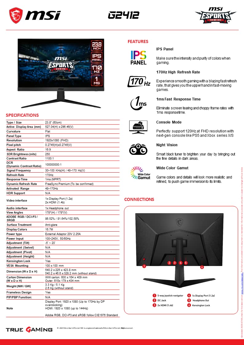 MSI OPTIX MAG241CR 23.6 FHD 1920x1080 144HZ 1MS HDMI+DP SIYAH Curved Gaming Monitör