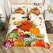 Fall Pumpkin Bedding Set Kids Cartoon Turkey Farmhouse Comforter Cover Set for Boys Girls Thanksgiving Theme Duvet Cover Breathable Pie Maple Leaves Bedspread Cover Room Decor Quilt Cover King Size