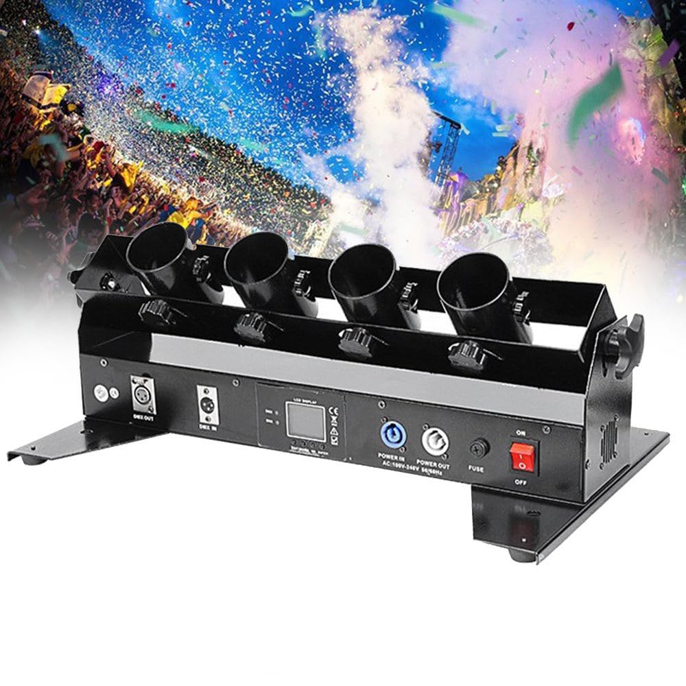 MáQuina EléCtrica Lanzadora de Confeti con 4 Salidas, Profesional con áNgulo Ajustable para Aplicaciones EscéNicas y Eventos