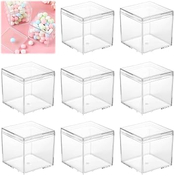 8 Pcs Clear Acrylic Square Cube Boxes with Snap-on Lid, Transparent