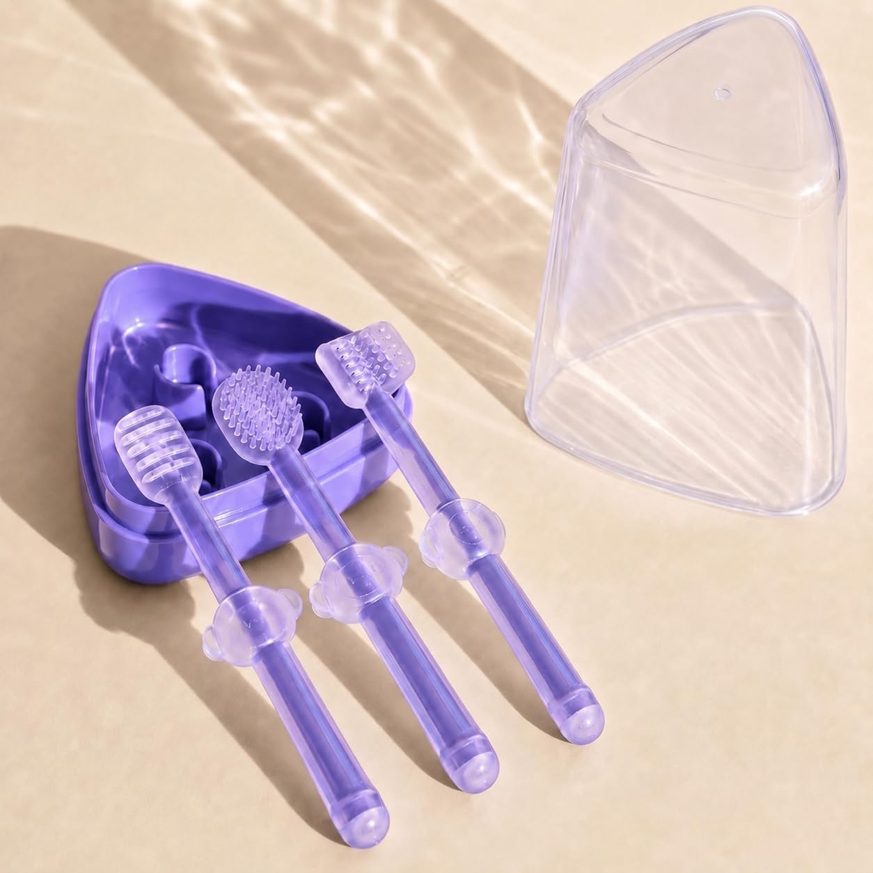 Baby Finger Toothbrush Set of 3 with Storage Case | Food-Grade Silicone Infant Gum Massager | Soft BPA-Free Baby Toothbrush for 0-24 Months-image-0