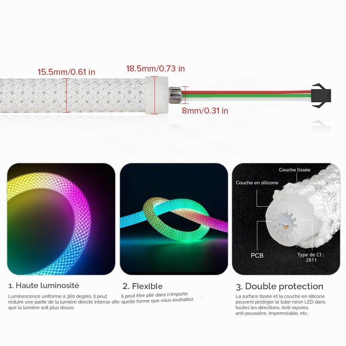BTF-LIGHTING Ruban LED Néon WS2811 IC RGB 5M 50LEDs/m 5V IP67 adressable
