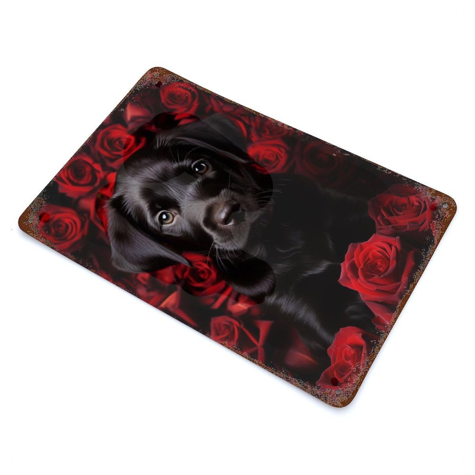 Labrador Puppy in Roses Retro Metal Sign 11.8"x7.9", Classic Wall Plaque for Garage, Pub Or Kitchen