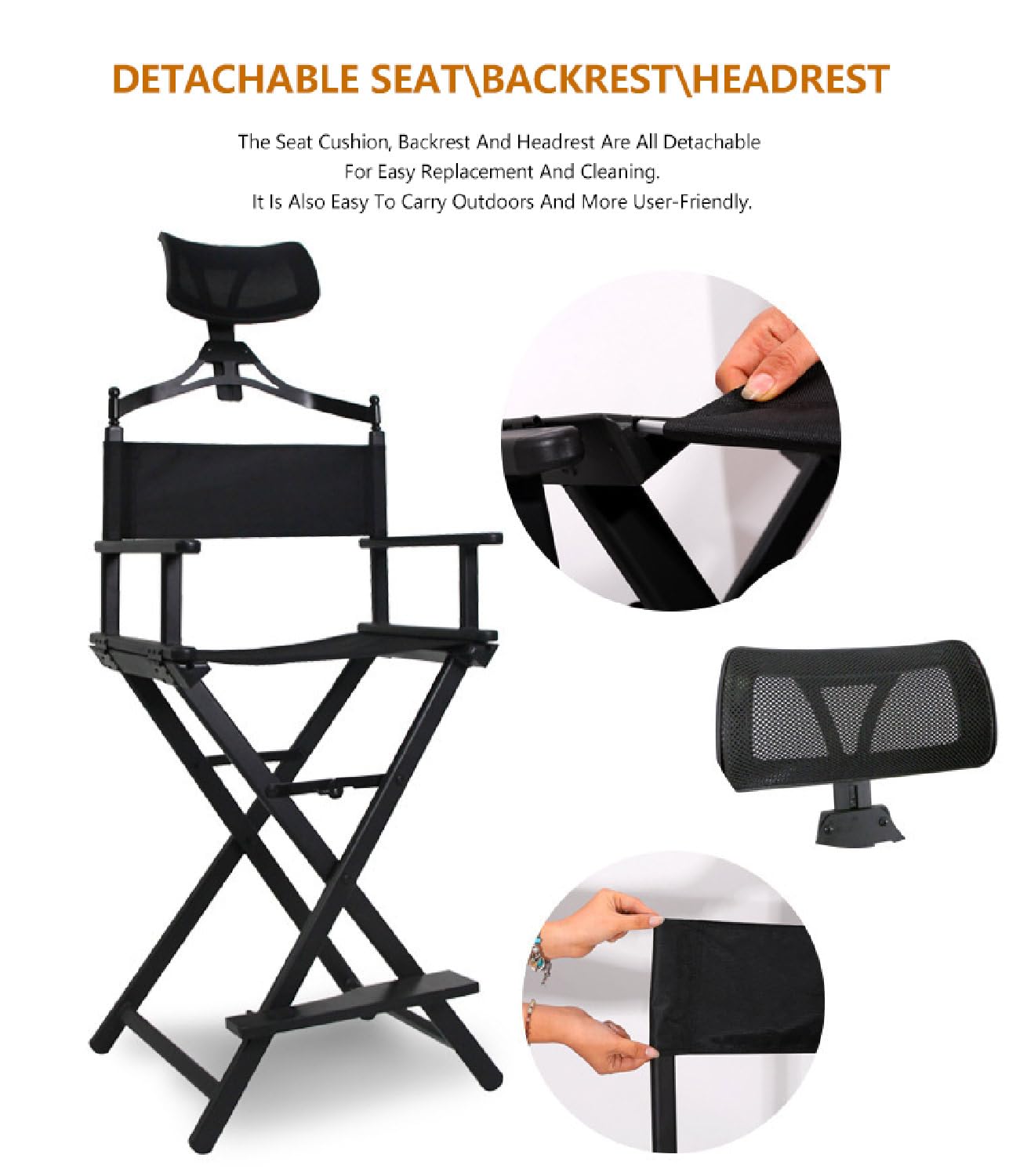 SiHmai Chaise De Tabouret De Maquilleur Pliable Extra Haute, Chaise De Réalisateur Haute Portable avec Appui-Tête, pour Camping, Vanité De Salon De Studio,d'or