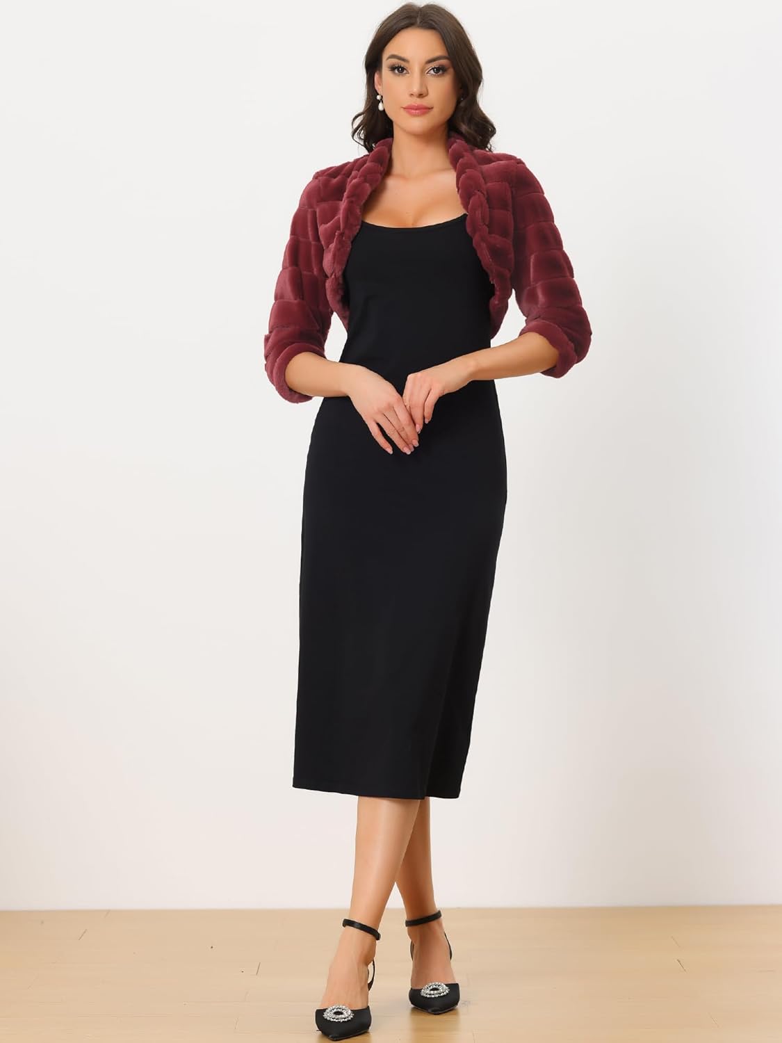 Allegra K Women's Bolero Jacket for Evening Dresses Wedding Open Front Cropped Fluffy Faux Fur Shrug - Image 3