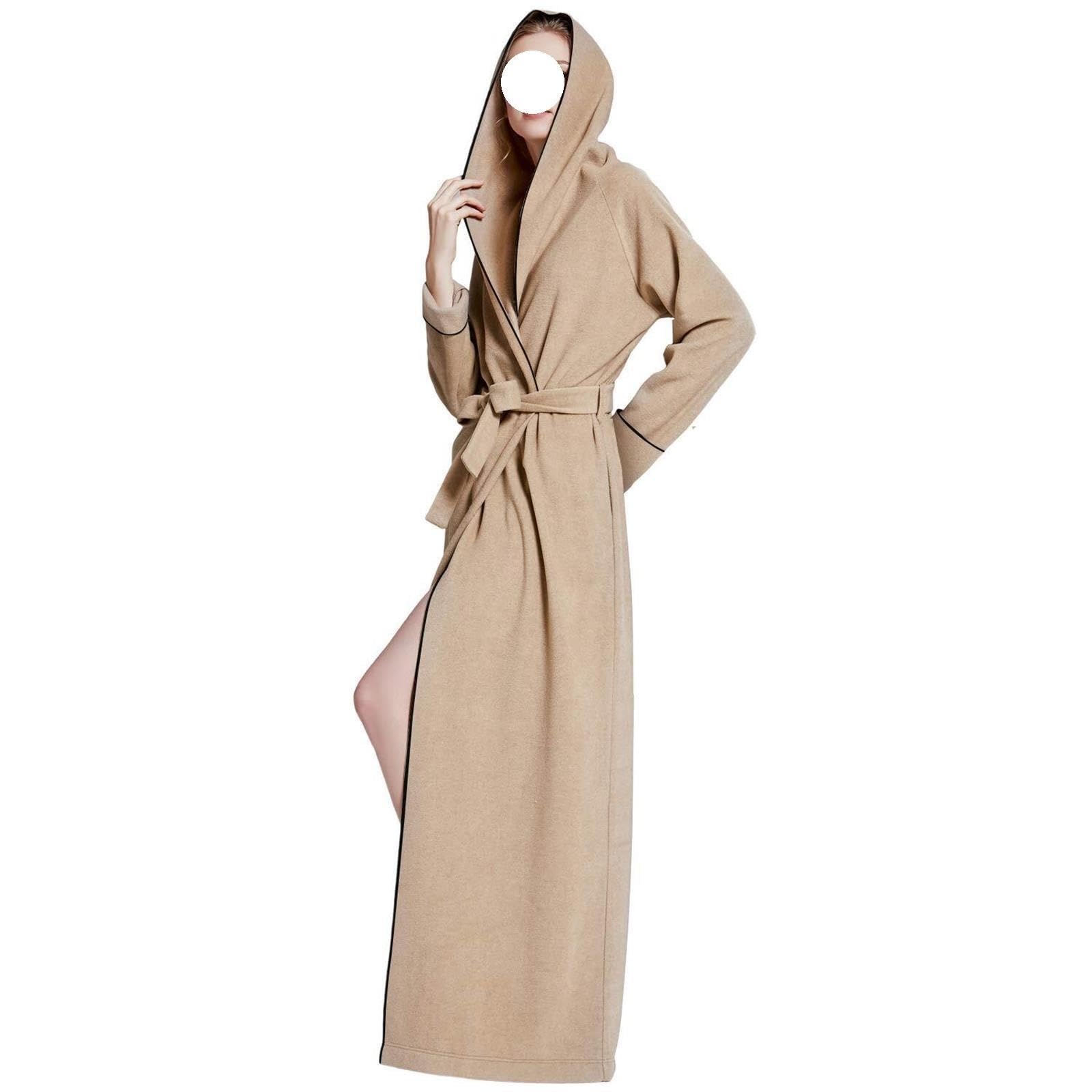 Albornoz largo de rizo con capucha for mujer Contraste