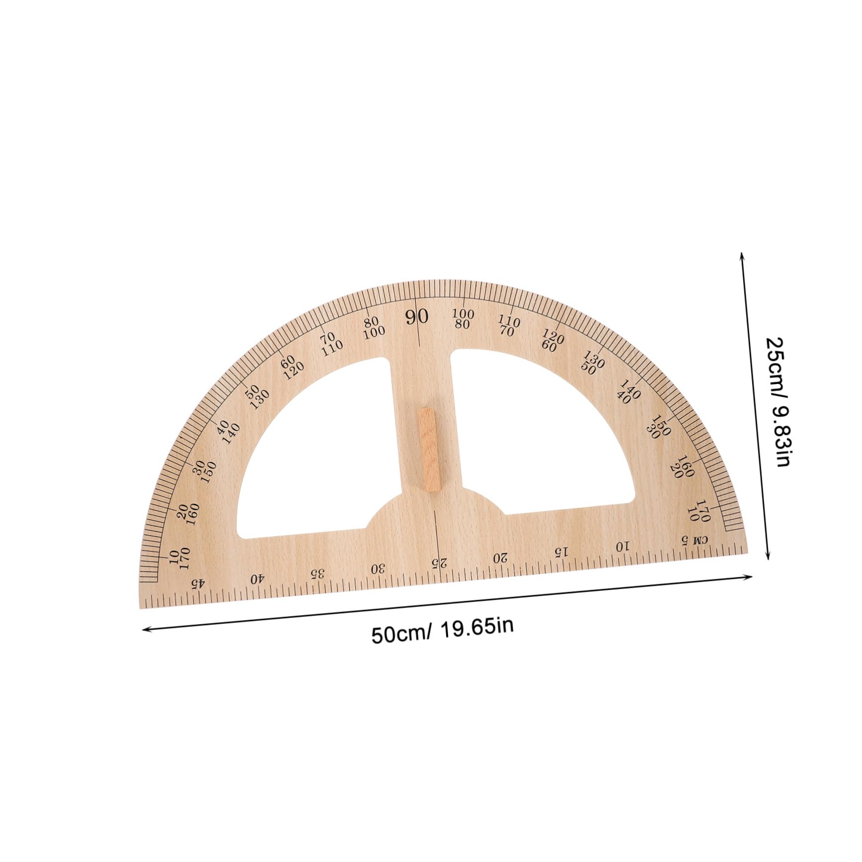 Rapporteur Bois Grand Format avec Poignée Confortable Outil de Mesure pour Salle de Classe Règle Géométrique Bois Dur pour Enseignants et Élèves Outil Pédagogique pour Dessin et