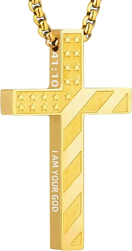 Laeclily Cross Necklace for Men Black Gold Silver American Flag Pendant Chain Bi
