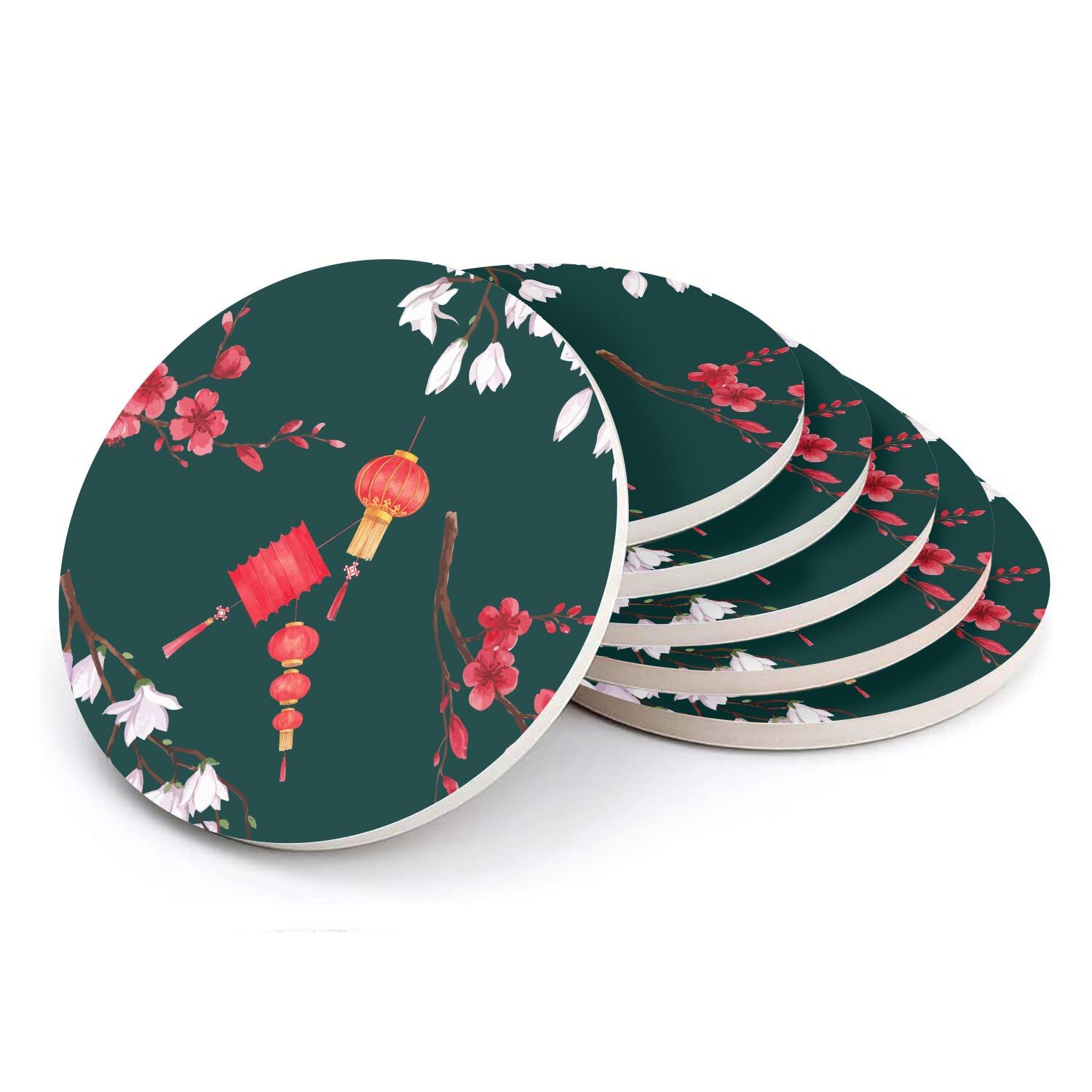 Sous-verre ronds en céramique cadeau idéal motif lanterne florale japon chine