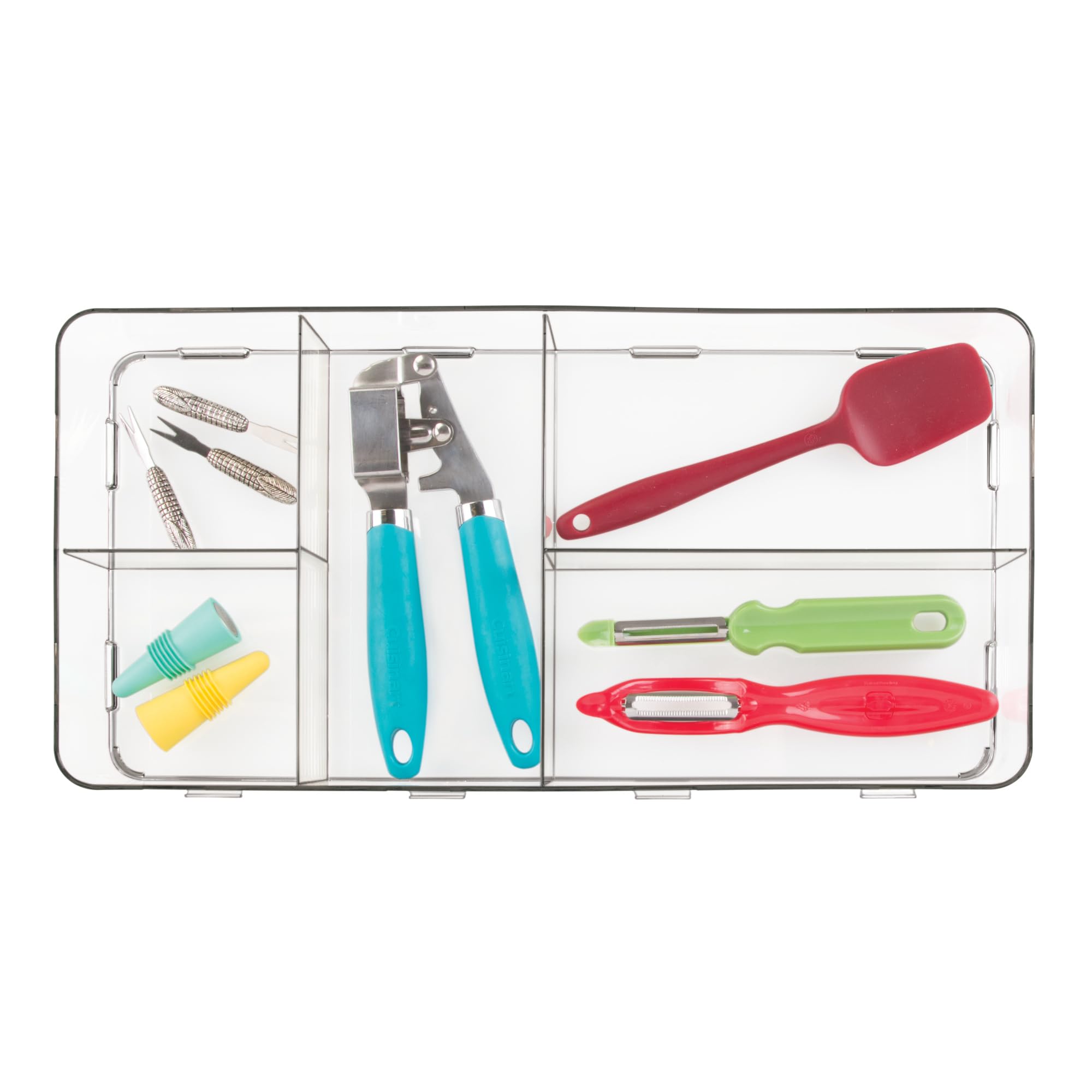 iDesign Interlocking 5-Section Drawer Organizer for Kitchen, Bathroom or Desk Drawers, Clear