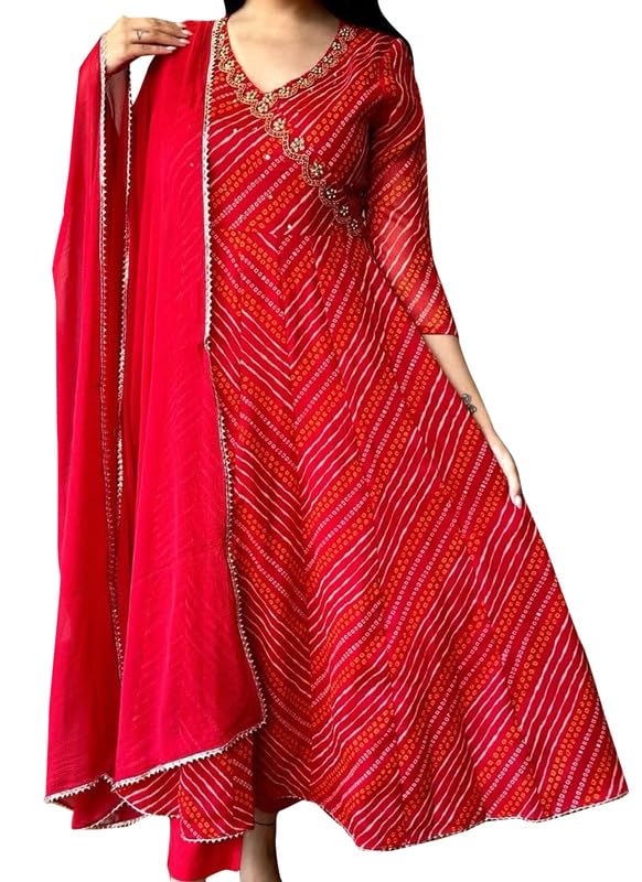 Indyjski Kobiety Bandhej Anarkali Kurti z Spodnie Zestaw Sztuczny Jedwab Kurti Sukienka
