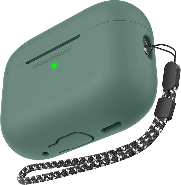 AhaStyle AirPods Pro 2 Case Cover (2022) Soft Silicone AirPods Pro 2nd Generation Case [Added Hand Strap] Full Body Shockproof Covers for Apple AirPods Pro 2 2022 Charging Case (Pine Green)