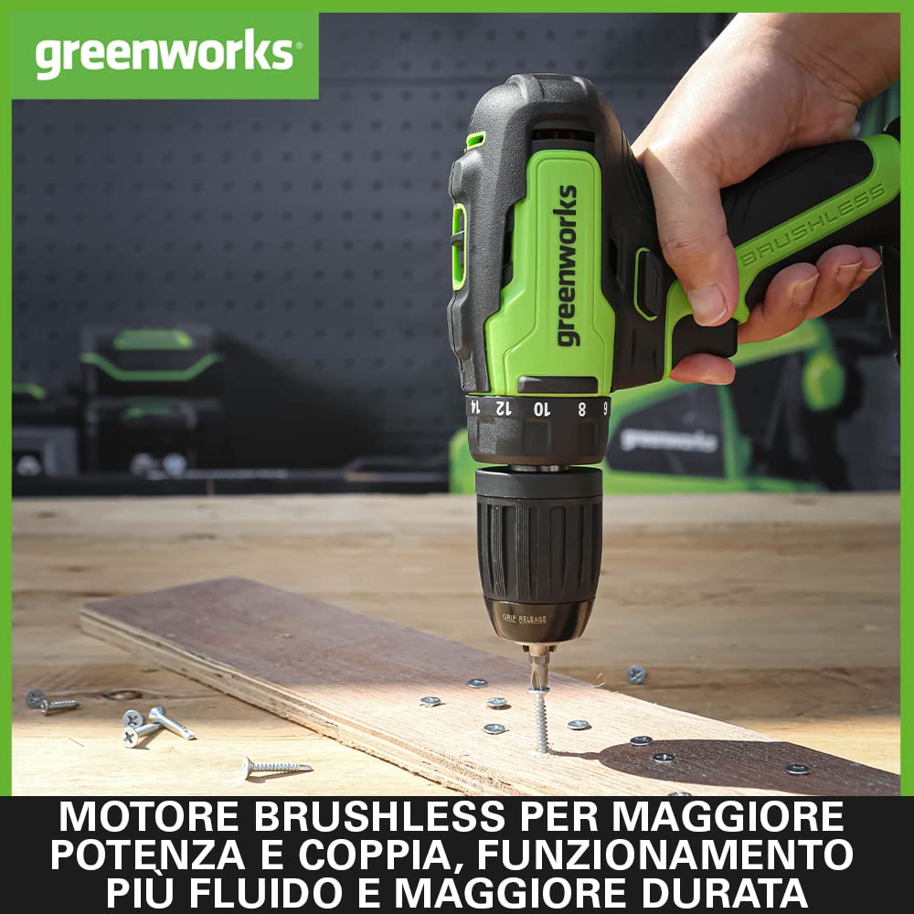 Greenworks GD24DD35K2 Trapano Avvitatore e GD24ID200 Avvitatore a Impulsi PIÙ 2 Batterie da 24V 2Ah e Caricabatterie, Garanzia 3 Anni