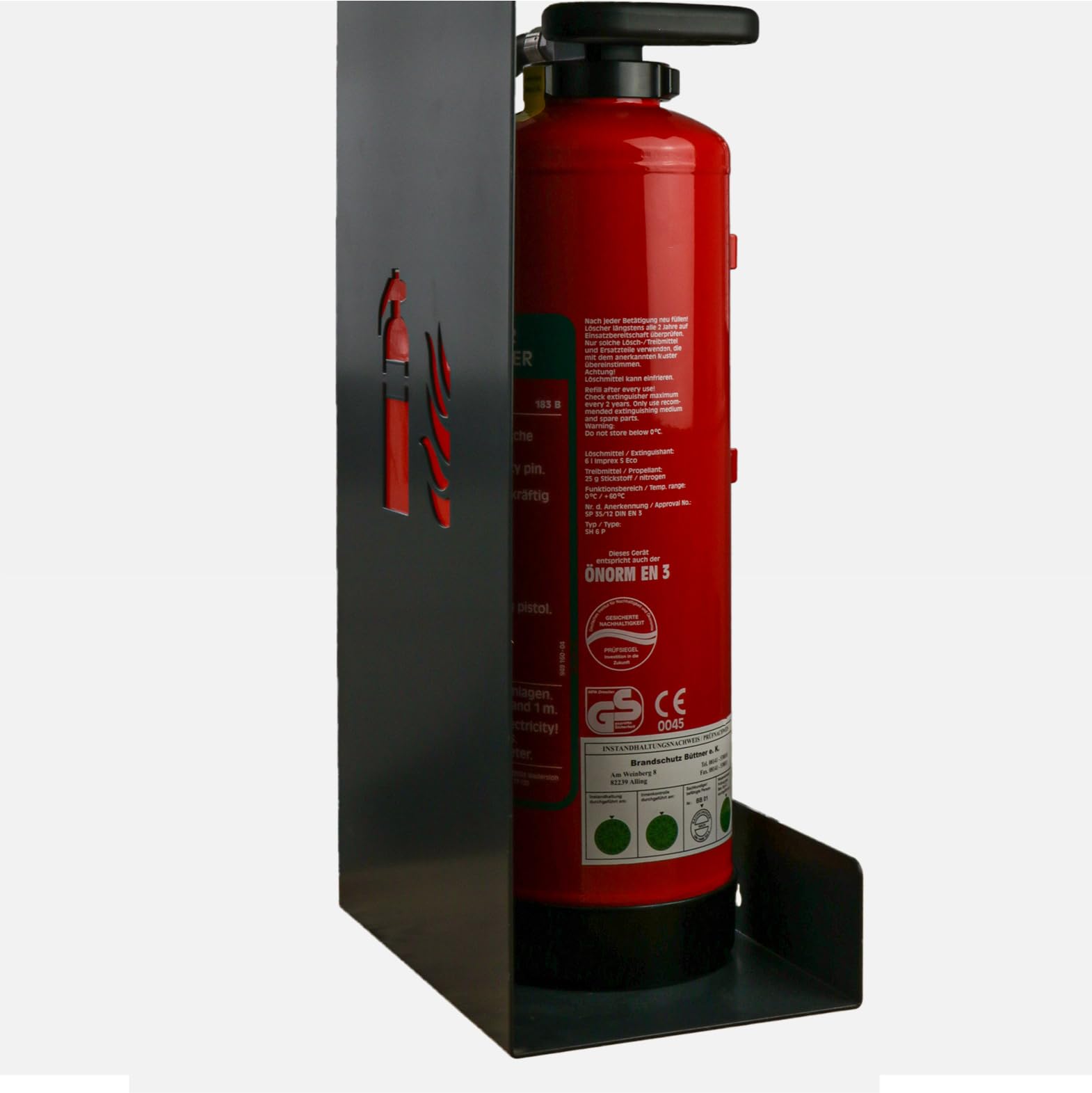 Kompakte Feuerlöscher Abdeckung Schwarz aus Stahl für Feuerlöscher bis 60 cm Höhe – Moderne Brandschutzlösung