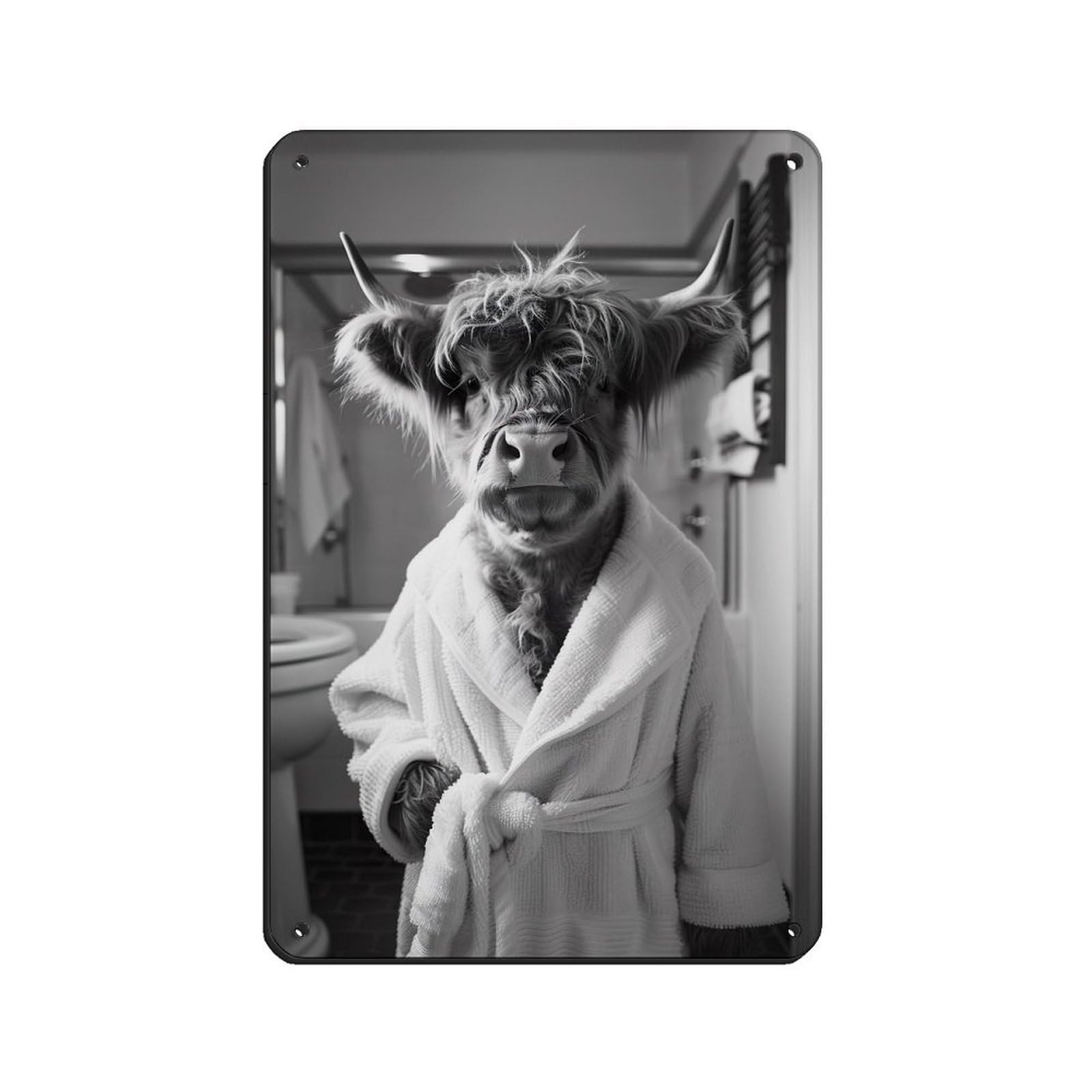 Lxwnze 20L X 30W Cm Highland Cow In A Bathrobe Retro Poster Metal Tin Sign Chic Art Retro Iron Painting Bar People Cave Cafe Family Garage Poster Wall Decoration 8X12inch(20X30cm)