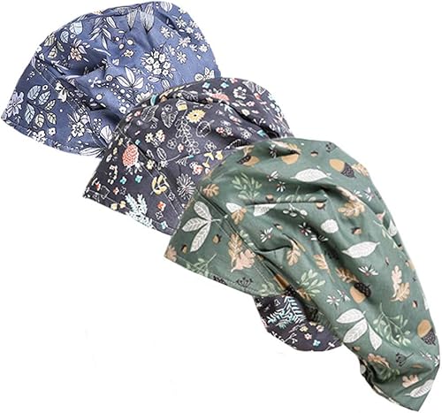 DREYOLIFE  Juego de 3 gorros estilo bouffant de algodón, con banda para el sudor