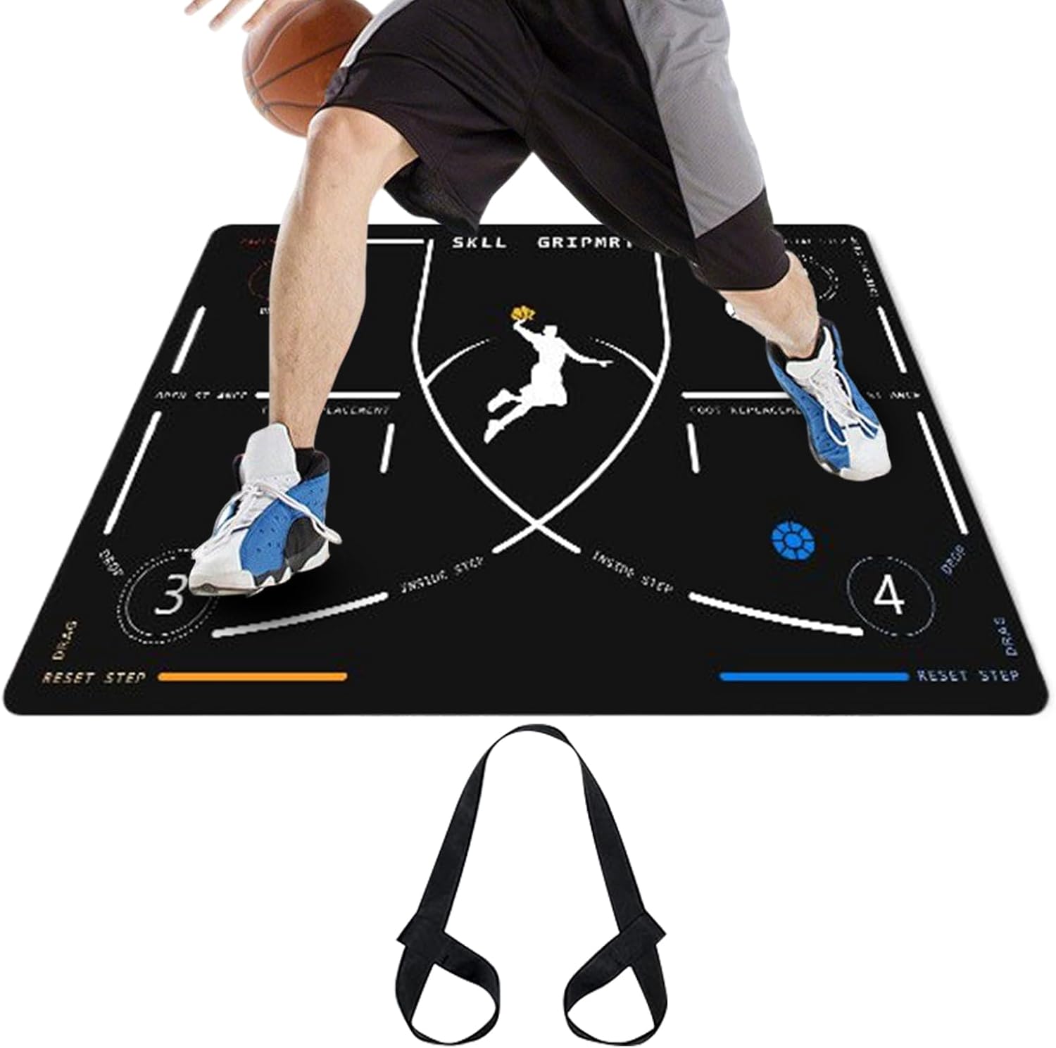 Basketball Mat, Portable Non-Slip Rubber Agility Trainer, 6x4 Feet Basketball Practice Pad with Step Drill Marks, Anti Desli Rubber Training Mat