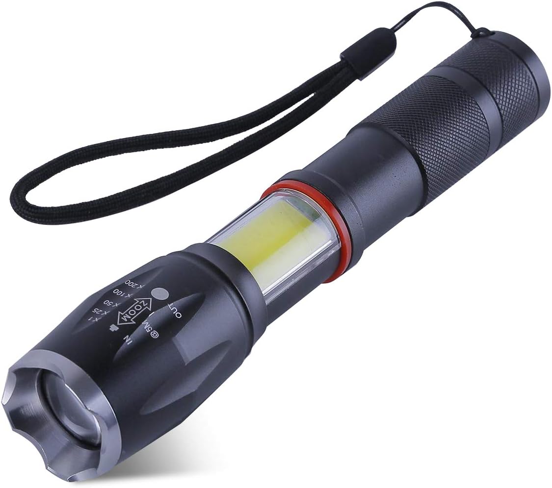 Portable Ultra Bright Handheld LED Flashlight with Adjustable Focus and 5 Light Modes, Outdoor Water Resistant Torch,Powered Tactical Flashlight for Camping Hiking etc -Batteries Not Included