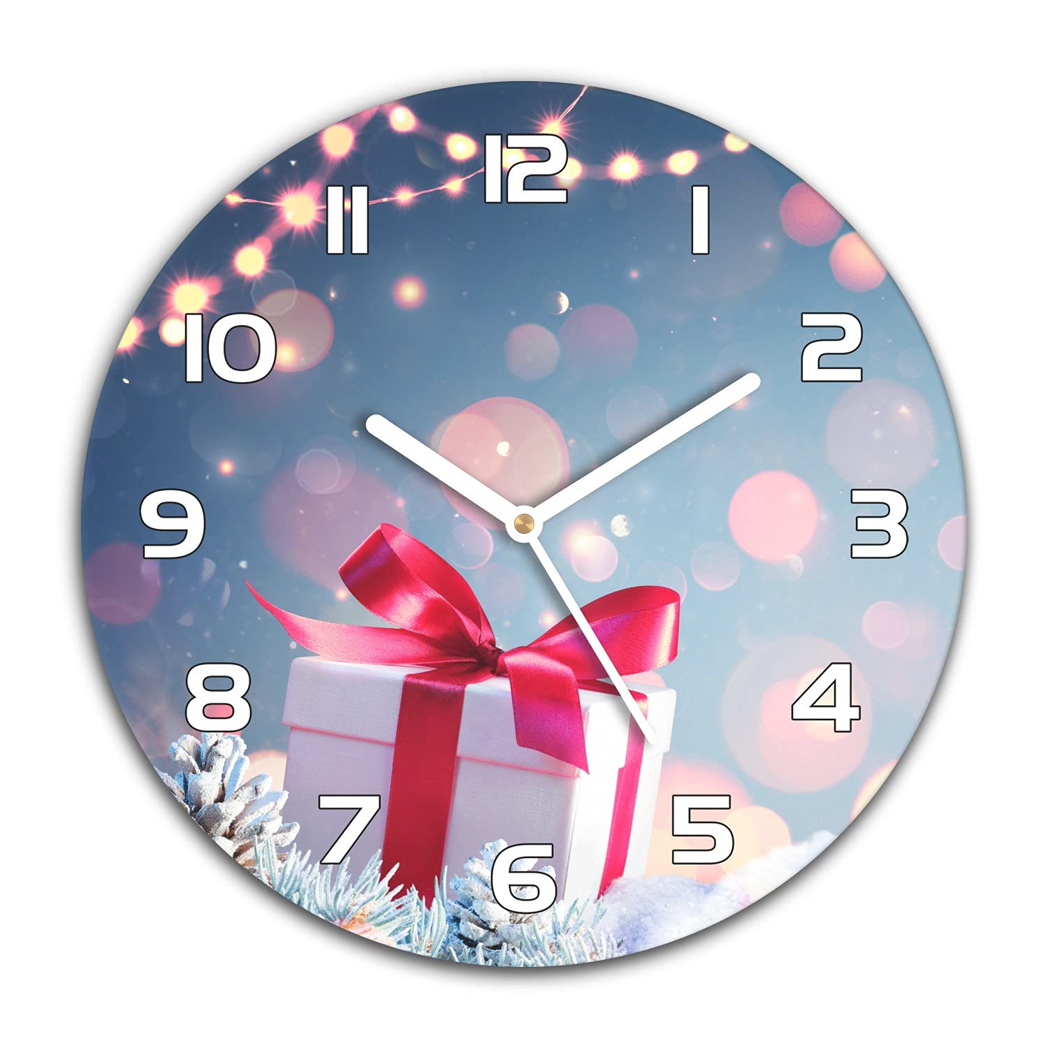 Horloge murale silencieuse Noël Coloray 30 cm en verre pour stopper le tic-tac du salon
