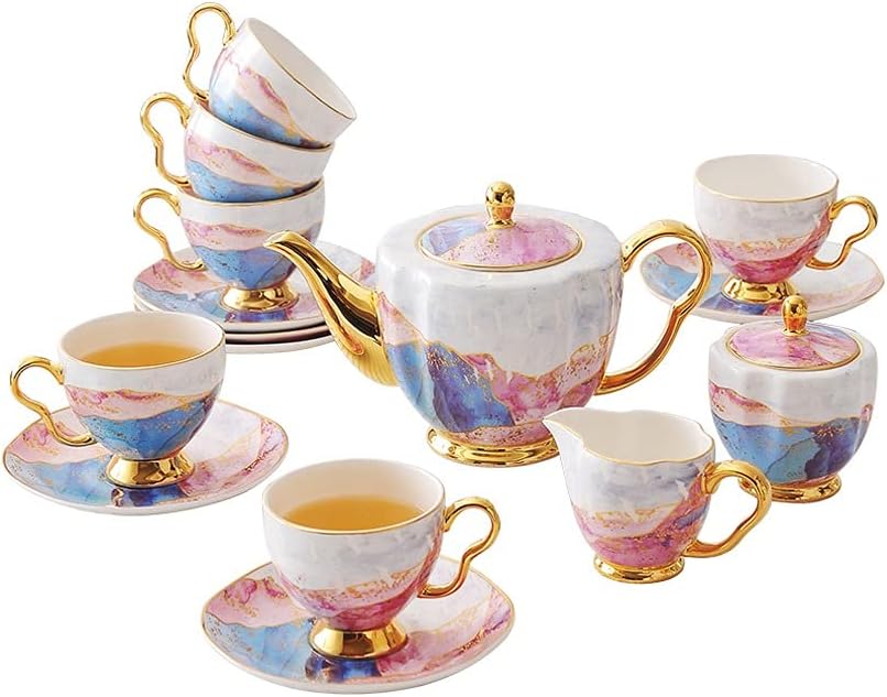 Bone China Coffee Cup Set Afternoon Tea Cups and Saucer Pot Sugar Bowl Milk Jug