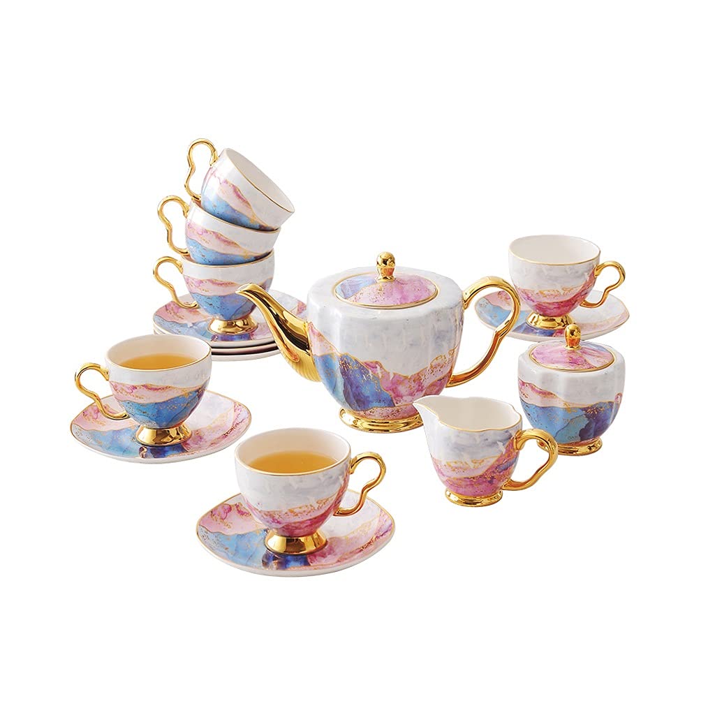 TYUHDUYUR Bone China Coffee Cup Set Afternoon Tea Set Coffee Cups Cup and Saucer Pot Sugar Bowl Milk Jug