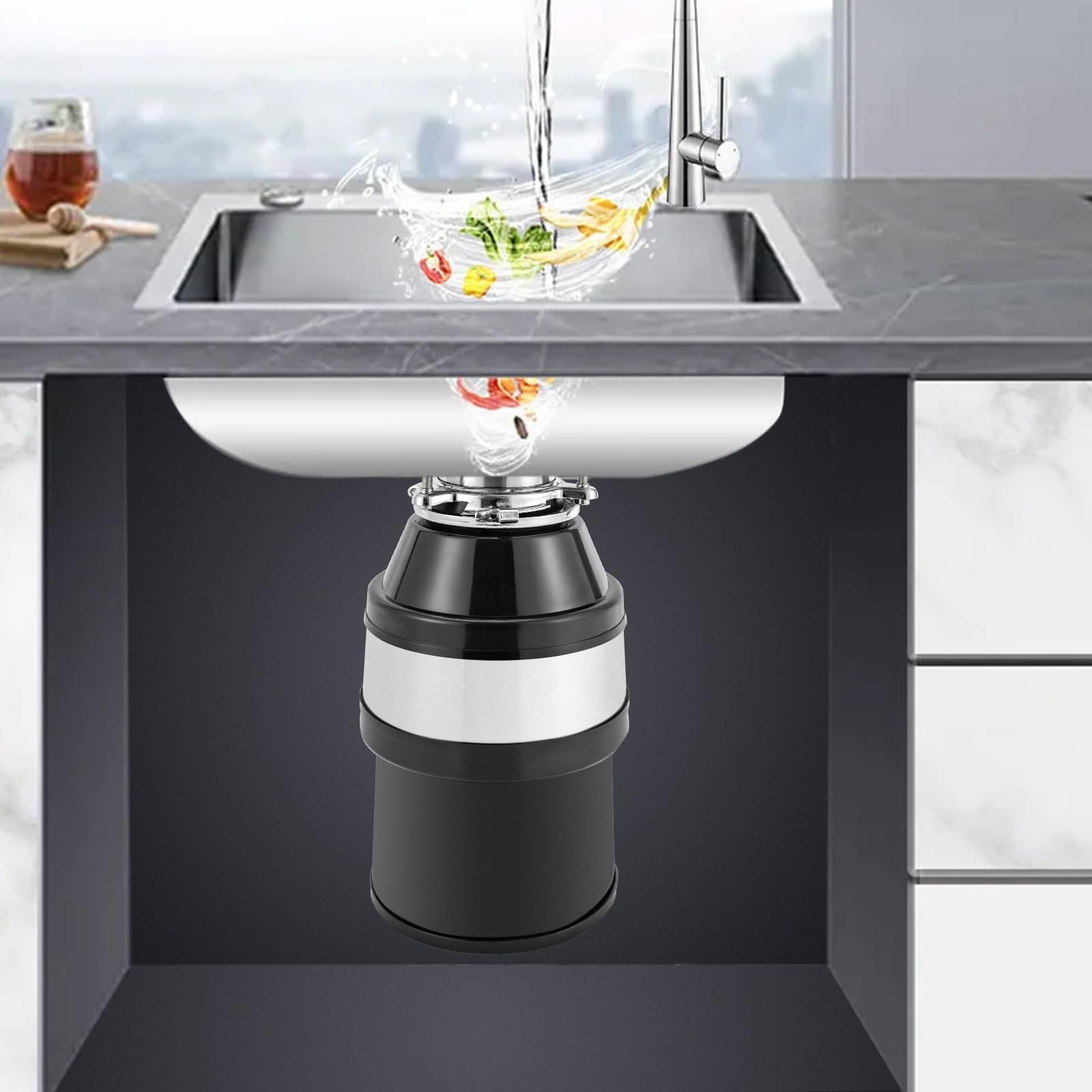 1,4 l per lo smaltimento dei rifiuti della cucina, per lavello, tritatutto, lavandino, spazzatura per la casa, rifiuti alimentari, con plug