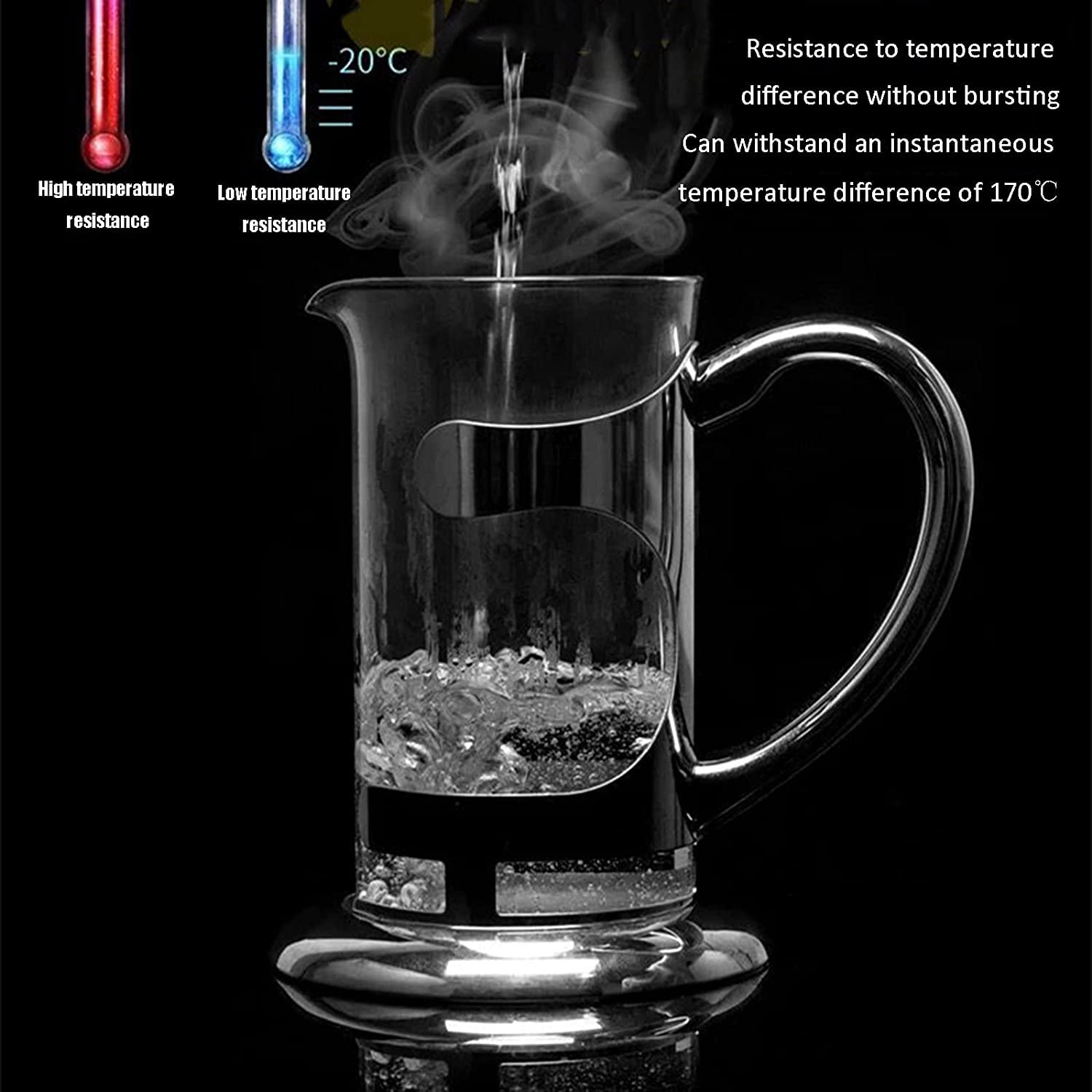 RWRAPS Cafetera de Prensa Francesa con Filtro de 3 Niveles, prensador de café de Acero Inoxidable de borosilicato Resistente al Calor, cafetera y Tetera, 600 ml (300 ml)