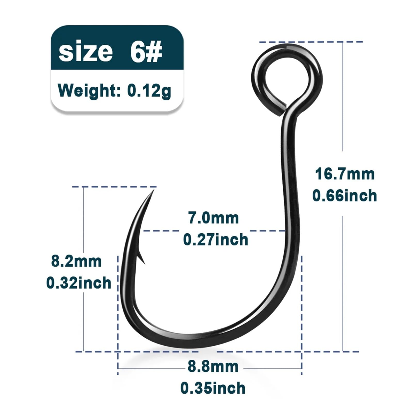 Hameçons Simples en Ligne, leurres de pêche en Eau salée, hameçons de Remplacement, Pointe d'aiguille Forte et Pointue, œil annelé, 50 à 200 pièces(Size-6 Gap-7mm,200 Pcs)
