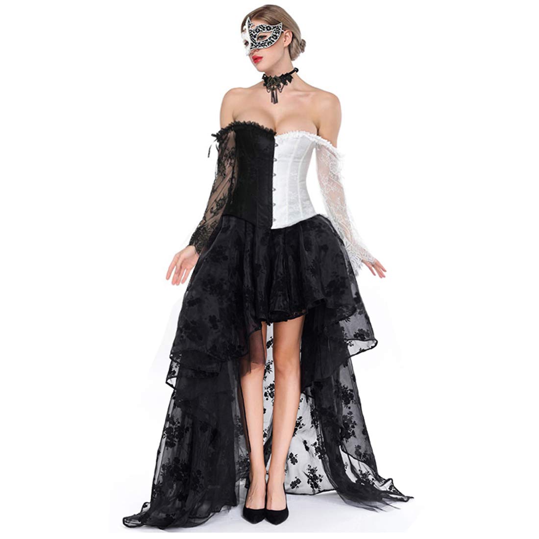Kimring Women's Steampunk Victorian Off Shoulder Corset Top with High Low Skirt