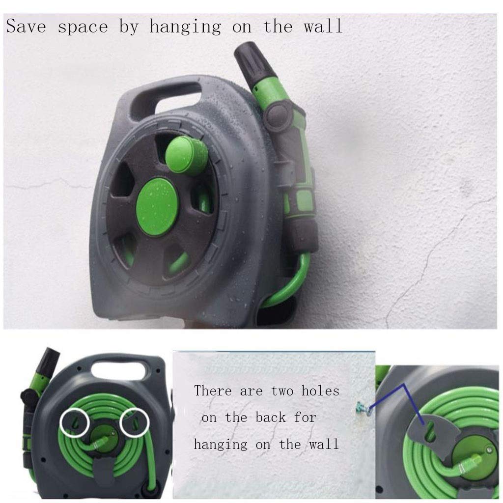 Manguera de Jardín, Enrollador Manual de Pared con Pistola Pulverizadora, Ideal para Terrazas, Balcones y Pequeños Espacios de Jardín (10 Metros)