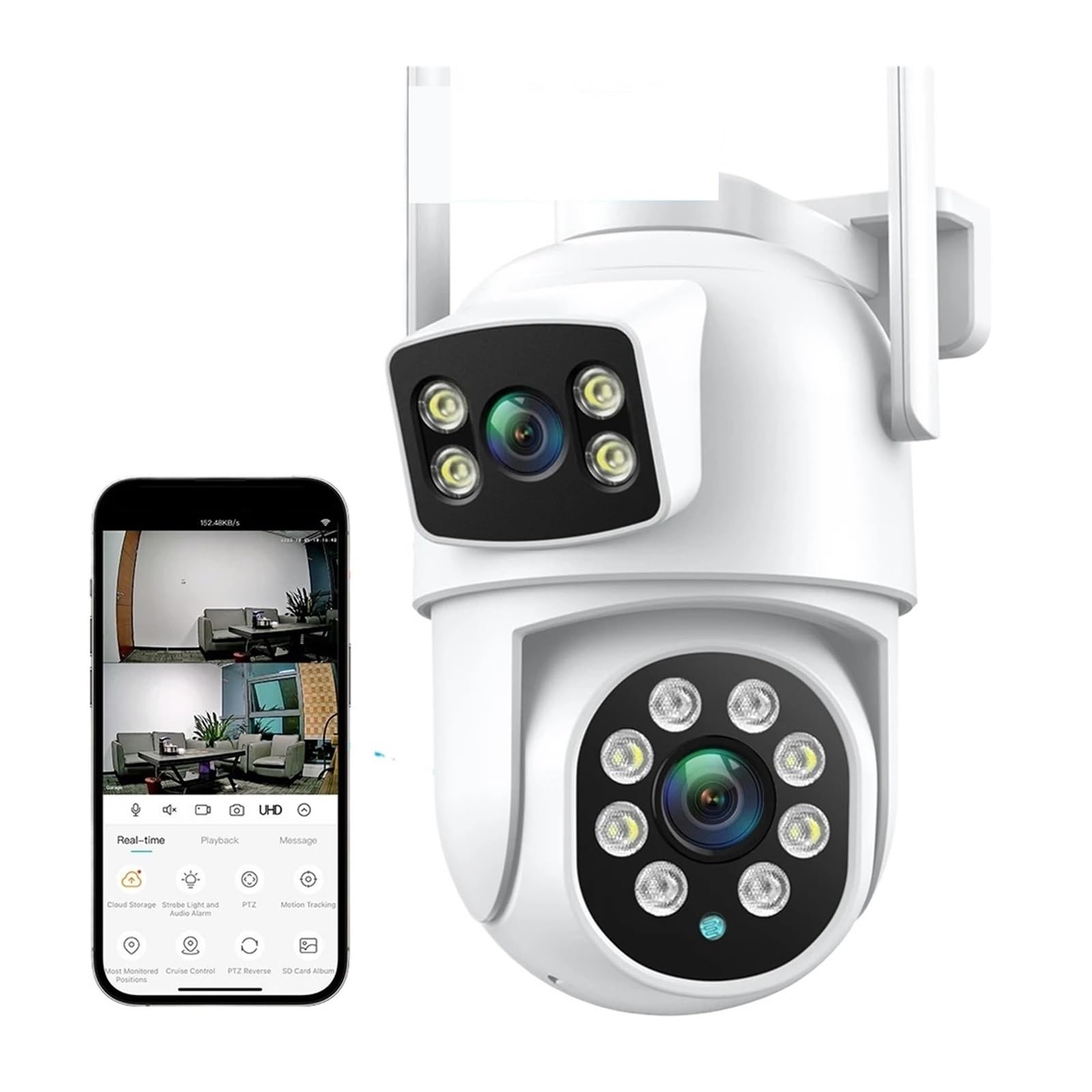 Caméra de sécurité, Caméra 4K 8MP PTZ, Double Objectif, écran, Zoom numérique 4X, caméra IP 4MP HD, Suivi Automatique, vidéosurveillance extérieure(8MP Add 128G SD Card)