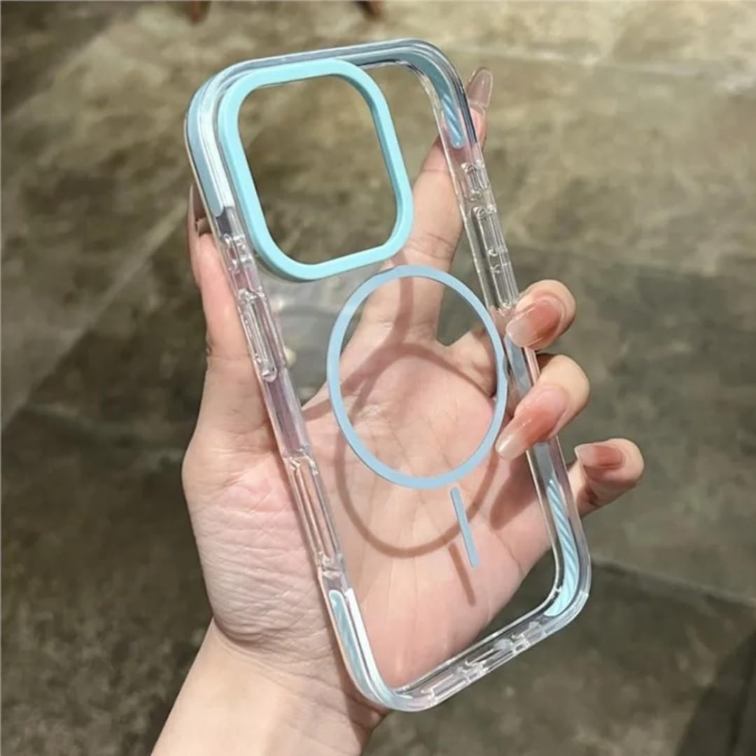 Für iPhone 14 Plus Luxuriöse, transparente, weiche, kabellose, stoßfeste TPU-Bumper-Schutzhülle mit Trageband (für iPhone 14 Plus/Pink)