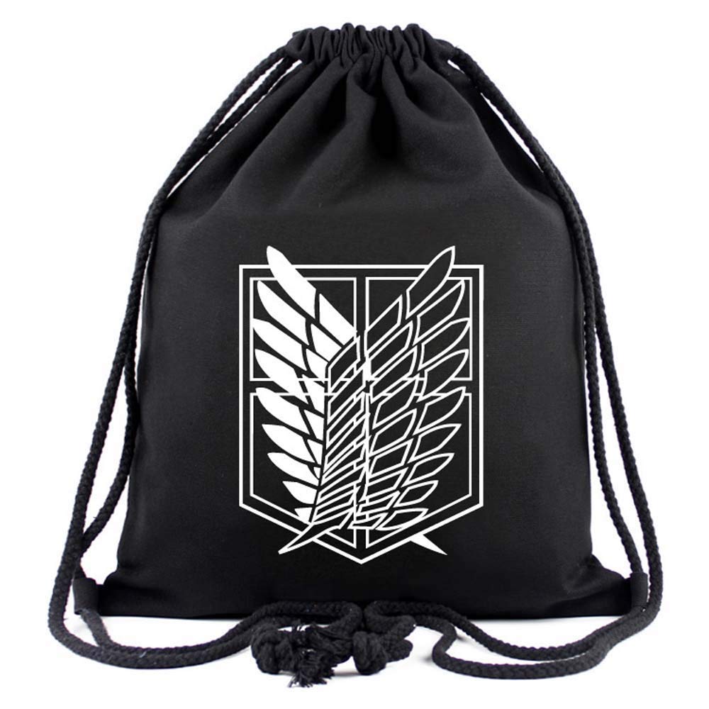 FEIDIAOAttack On Titan Black Drawstring Backpack Attack On Titan Wings of Liberty Gym Sack Drawstring Bag Sports Travel Bag Drawstring Pocket School Bag