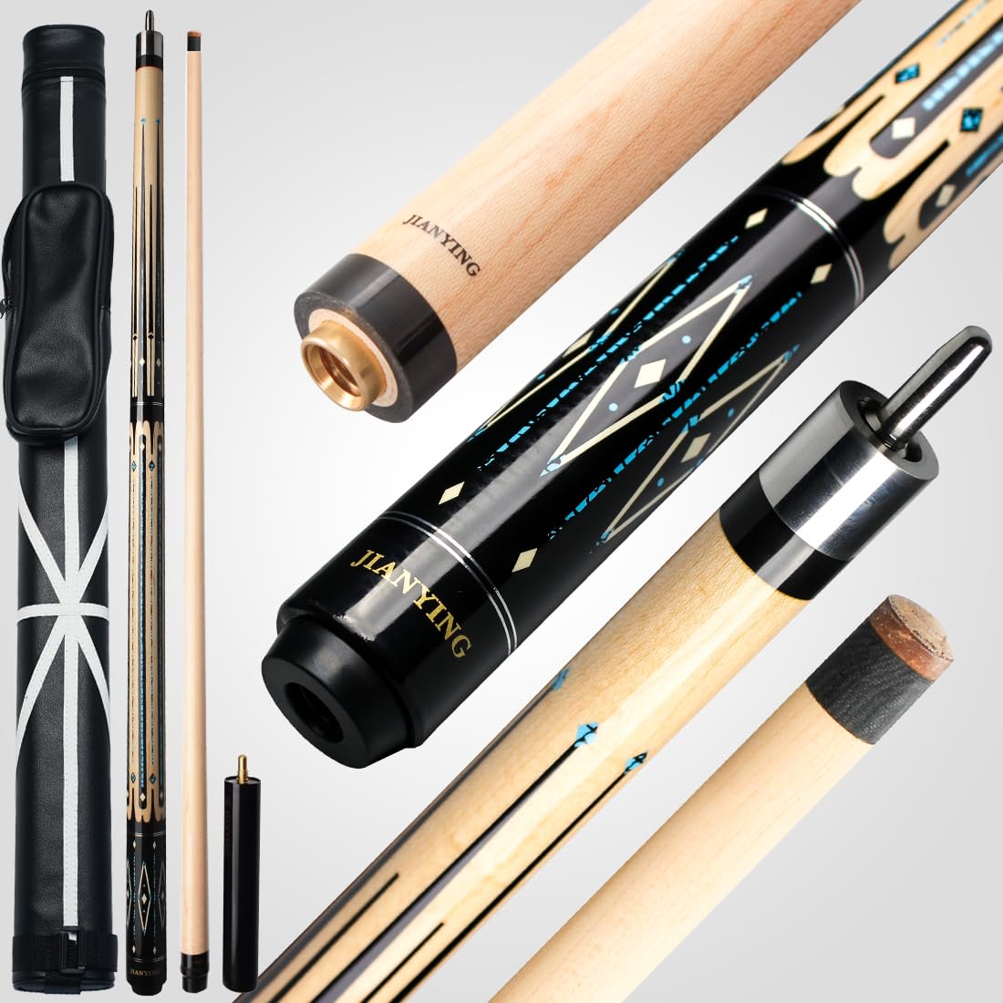 YEUEK Jianying YFEN Pool Cue Stick, 11.5/12.5 mm Tip Low Deflection Shaft Billiard Cue Sticks with Hard Case, 2-Pieces 58" Pool Table Sticks, 19-21 oz