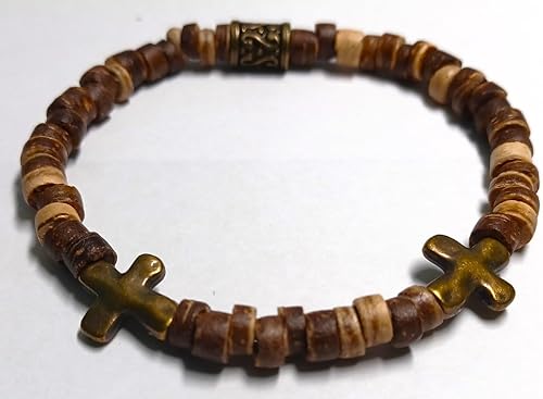 Miniatura 3 de Pulsera de cuentas elástica basada en la fe con cruz de bronce